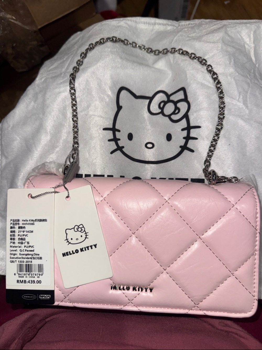 Hello Kitty Quilted Light Pink Chain Crossbody Bag